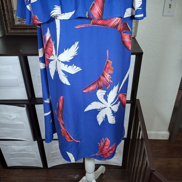 Promesa Blue and Red Floral Off-Shoulder Dress - Picture 4 of 8